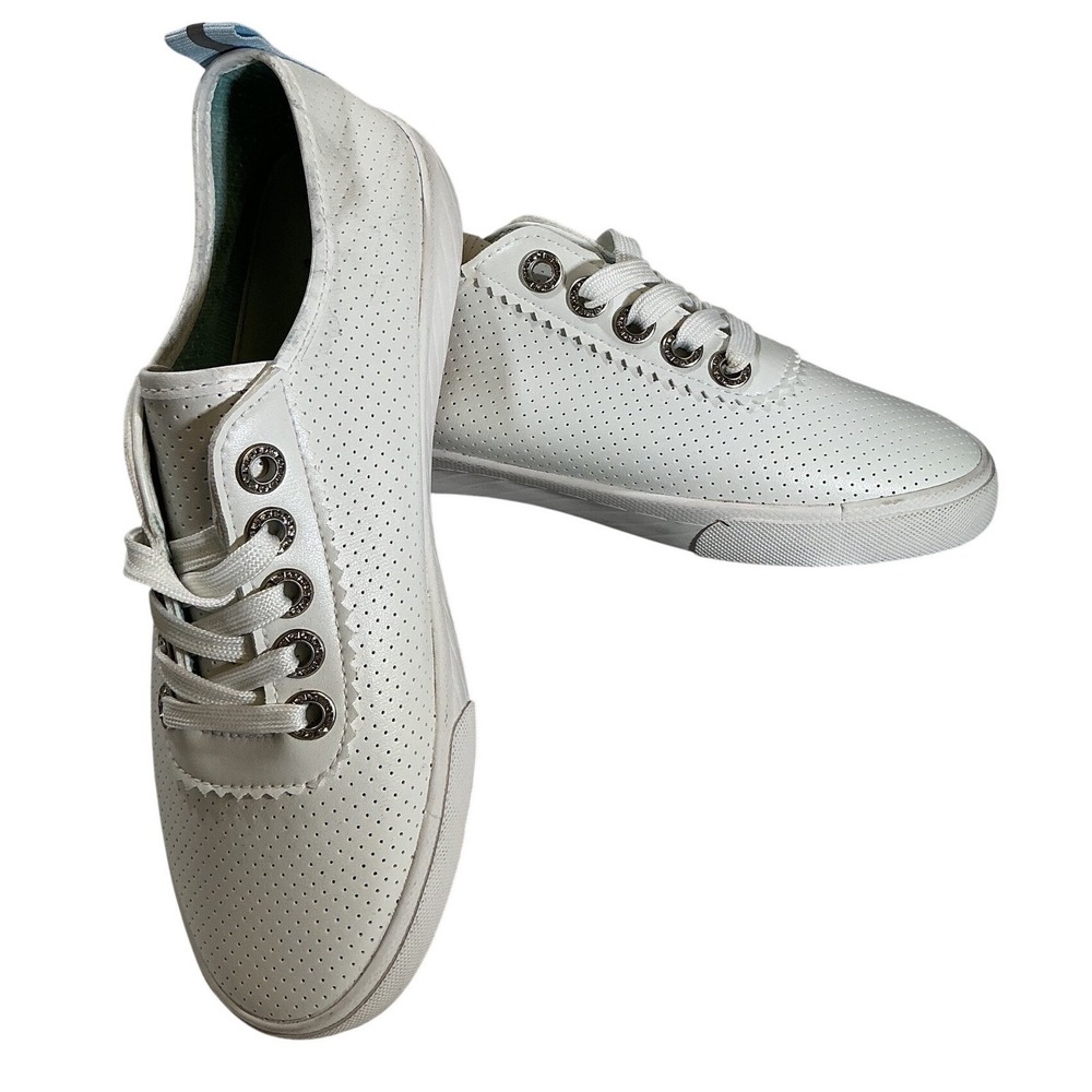 Tommy Bahama Womens White Rhinestone Grommet Perforated Lace Up Sneakers